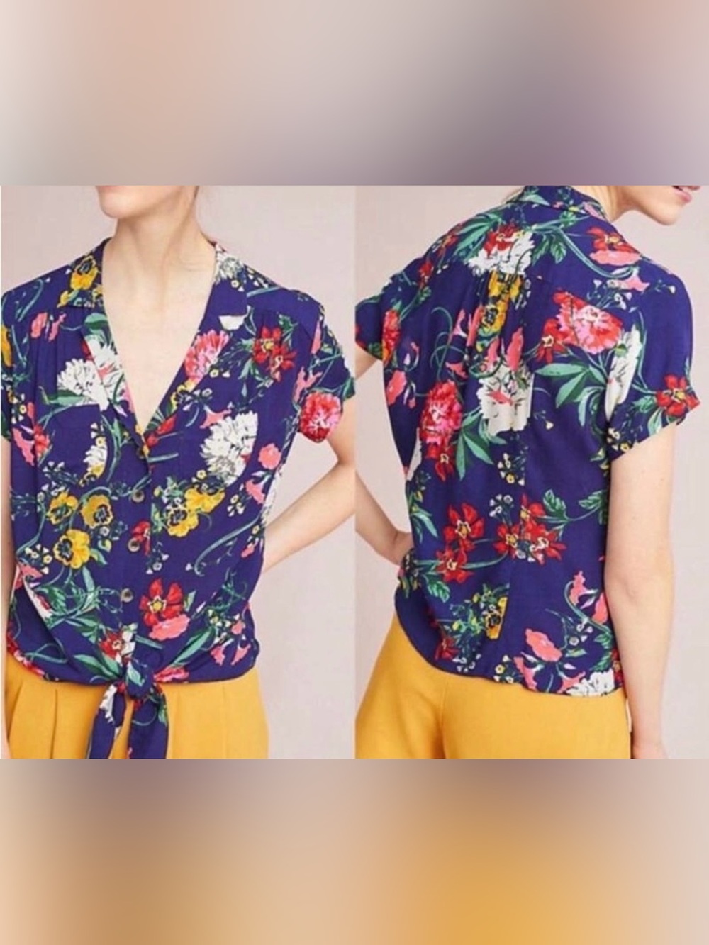 Anthropologie Maeve Floral Button Front Top Size 6